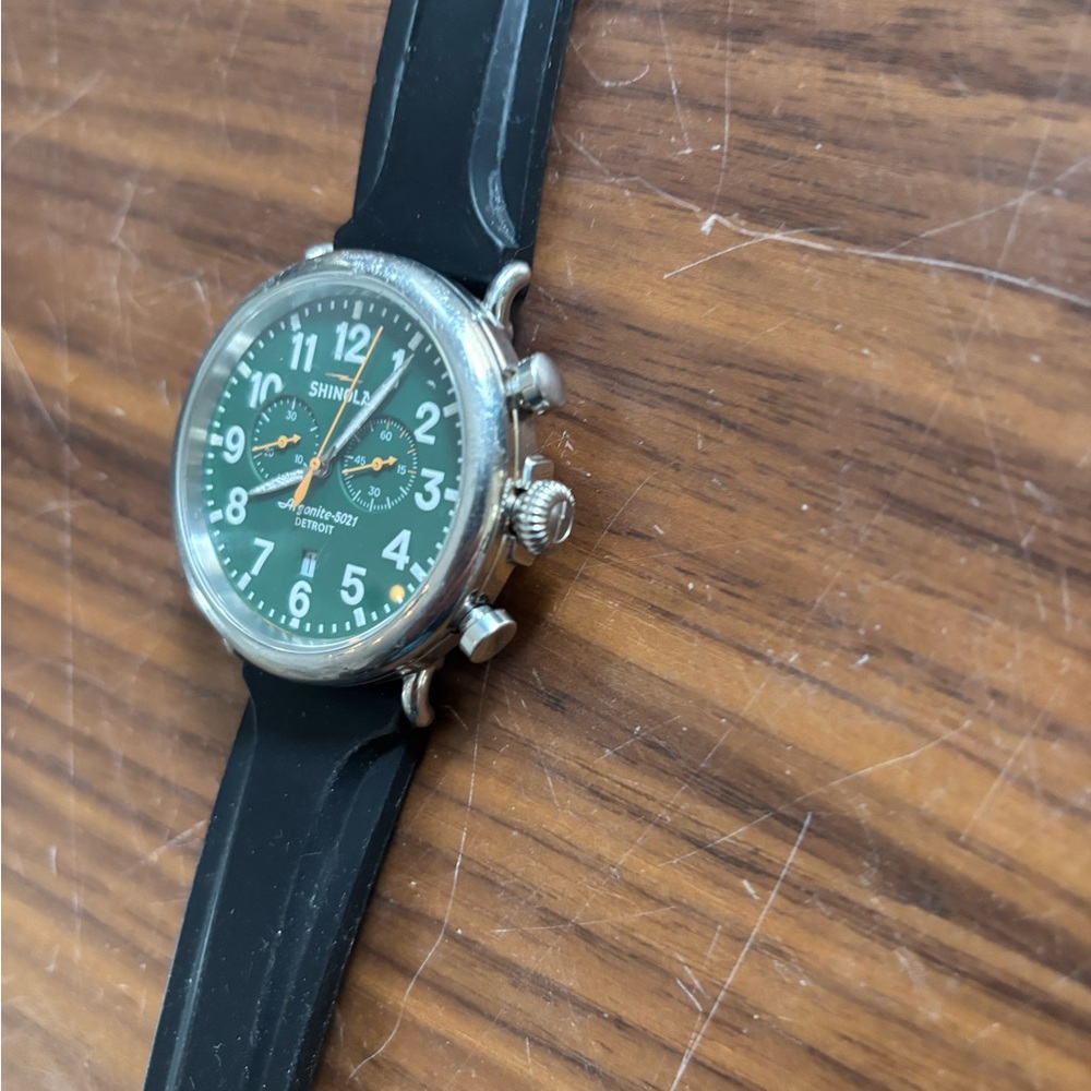 Shinola Runwell 46mm Green Dial Watch with Black Strap